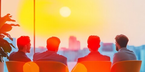 Poster - Collaborative Meeting Space Modern Lounge with Sunset View and Casual Seating - Dynamic Team Strategy Content for Contemporary Business Environments and Workforce Innovation