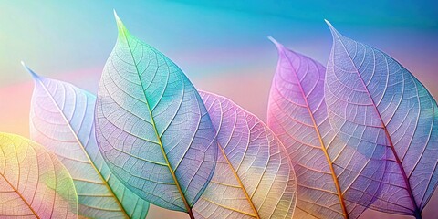 Aufkleber - Vibrant Hues of Nature A Close-Up Study of Delicate, Translucent Foliage with Pastel Color Palette and Intricate Vein Patterns