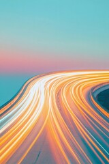 Poster - Vivid Nocturnal Cityscape Curved Highway Light Trails on Modern Asphalt - Urban Mobility Imagery for Dynamic Transportation Solutions and Energy Flow Visualization