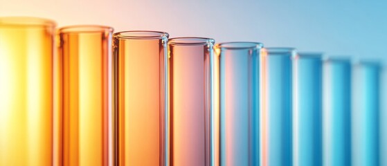 Poster - Gradient Glassware Display Vibrant Test Tubes with Colorful Liquids in a Modern Lab - Scientific Content and Analytical Instrumentation for Innovative Research