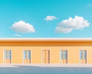 Aufkleber - Minimalist Desert Architecture Vibrant Stucco Facades and Wooden Doors - Modern Design Inspiration for Commercial Real Estate and Urban Development