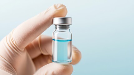 Poster - Aseptic Aesthetic Gloved Hand Holding Blue Liquid Vial - Precision in Clinical Research and Pharma Communication for Innovative Medical Marketing