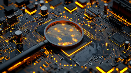 Poster - Circuit board magnified with magnifying glass