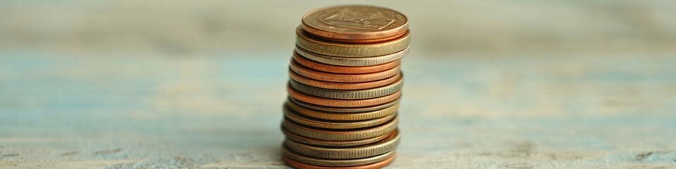 Poster - Minimalist Financial Visualization Stacked Coins on Wooden Surface with Calculator - Business Planning Content and Wealth Management Strategy for Modern Finance
