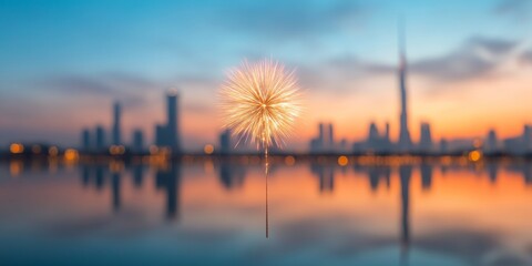 Poster - Vibrant Cityscape Fireworks Reflection Illuminated Skyline and Harbor Glow - Event for Festive Urban Branding and Dynamic Marketing Campaigns