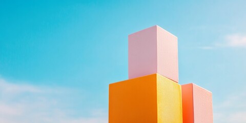Poster - Pastel Geometric Blocks Against Sky Textured Abstract Aesthetic for Creative Commercial Branding and Innovative Marketing Visuals in Art and Design Industry