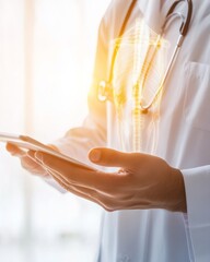 Leinwandbilder - Futuristic Medical Consultation Digital Tablet with Holographic Imaging - Innovative Healthcare Content and Modern Patient Care Technology