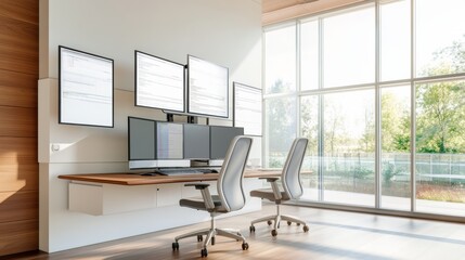 Aufkleber - Minimalist Medical Workspace Ultra-Modern Digital Screens with Natural Wood Accents - Healthcare Monitoring Tech for Efficient Diagnostic Workflows and Professional Workspace Productivity