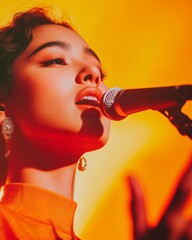 Poster - vibrant live performance aesthetic south asian female vocalist on stage with warm lighting - capturi