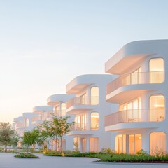 Poster - Contemporary Resilient Living Curved Architectural Facades and Glass in Eco-Friendly Housing - Urban Planning Visualization and Real Estate Development