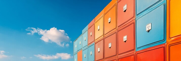 Poster - Colorful Modern Library Storage Vibrant Steel Drawers with Classification Labels - Information Organization and Contemporary Archive Solutions for Educational Spaces