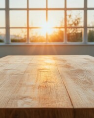 Canvas Print - Rustic Wooden Table in Sunlit Conference Room - Collaborative Business Environment and Sustainable Design for Modern Professional Networking and Workplace Dynamics