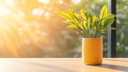 Poster - Contemporary Biophilic Classroom Design Sunlit Greenery in Ceramic Vase - Enhancing Modern Educational Environments and Sustainable Interior Concepts for Wellness and Health