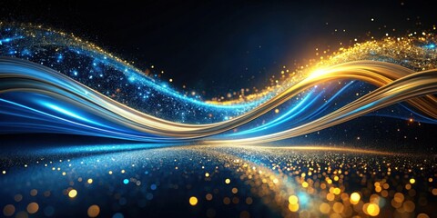 Poster - Abstract Golden and Blue Swirling Energy with Sparkling Particles and Glowing Lights