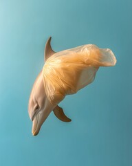 Aufkleber - Eco-Marine Journey Digital of Bottlenose Dolphin with Ocean Plastic - Environmental Consciousness Imagery for Conservation Campaigns and Sustainable Brand Storytelling