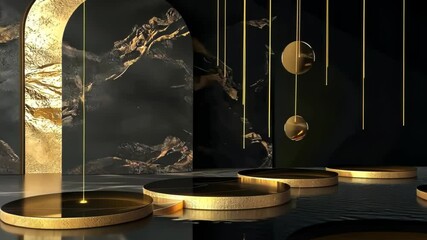 Poster - Elegant luxury interior design with golden accents and modern artistry in a chic setting for sophisticated gatherings. Generative AI