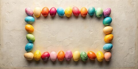Poster - A vibrant array of colorful eggs forms a rectangular frame, perfect for spring celebrations and festive greetings.