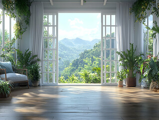 Wall Mural - Tranquil Interior with Mountain View