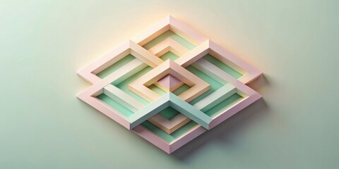 Leinwandbilder - Abstract Pastel Geometric Interlocking Shapes Design Featuring a Complex Three Dimensional Pattern of Nested Squares and Triangles Creating an Intriguing Visual Puzzle