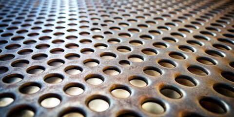Poster - A Detailed Close-Up of a Perforated Metal Sheet with a Distinctive Pattern and Subtle Textural Variations