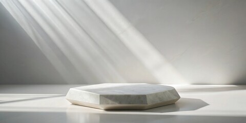 Poster - Elegant Hexagonal Pedestal in Sunlit Room with Soft Light and Shadows