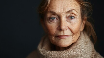 Wall Mural - Before and after photos of a problematic face and healthy skin. Portrait of a Senior Woman with Freckles and Blue Eyes