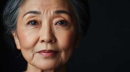 Wall Mural - asia Before and after photos of a problematic face and healthy skin. Close Up Portrait of a Calm Senior Asian Woman