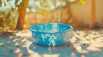 Wall Mural - Blue basin with water outdoors in dappled sunlight, ideal for summer themes