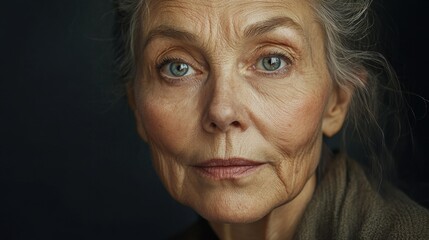 Wall Mural - Before and after photos of a problematic face and healthy skin. Close Up Portrait of an Elderly Woman with Gray Hair