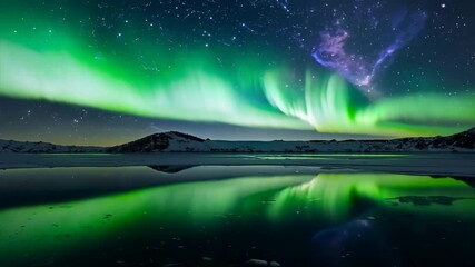 Wall Mural - aurora borealis over the lake