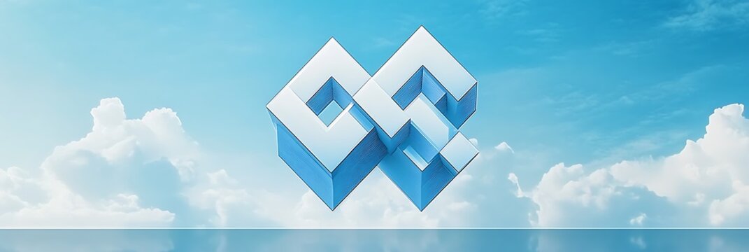 Clean minimalist logo featuring sky blue and white in a crisp geometric pattern