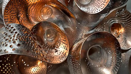 Poster - Intricate metalwork design features ribbons of silver and copper creating stunning visual harmony and depth. Generative AI