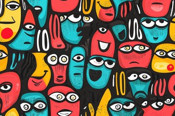 Wall Mural - Cartoon face abstract background texture pattern seamless