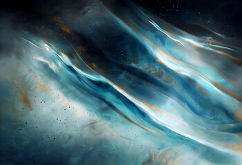 abstract digital artwork with ethereal aqua and golden highlight