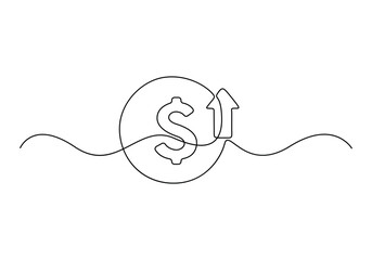 Poster - continuous one line drawing of dollar symbol. dollar up one line drawing vector illustration