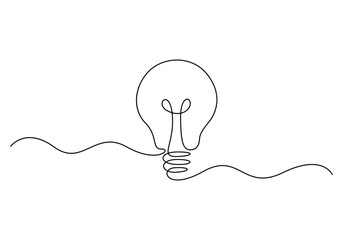 Poster - Continuous one line drawing of light bulb energy concept vector illustration