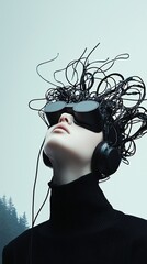 Poster - a high-fashion portrait incorporating traditional film photography with ar-enhanced accessories, mod
