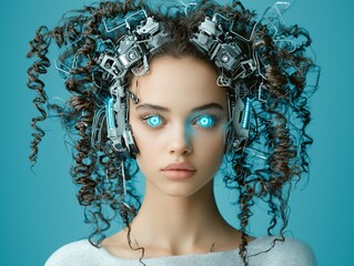 Poster - a conceptual fashion shoot blending infrared photography with cybernetic aesthetics, model with glow