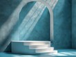 © Tatyana - Minimalistic White Podium Display on Soft Blue Background for Product Presentation Exhibition