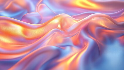 Poster - Abstract wavy textured fabric with pastel colors, warm golden highlights, and a flowing, smooth surface. A digital rendering, showing a sophisticated interplay of colors and texture