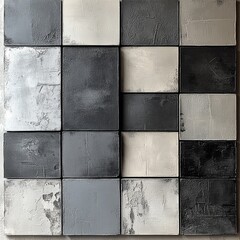 Wall Mural - Abstract wall art featuring textured squares in varying shades of black, gray, and white creating a modern artistic design for home decor