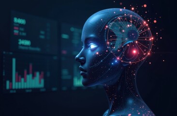 futuristic ai concept art depicting digital brain of female android