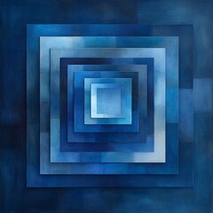 Wall Mural - Abstract geometric design featuring layered blue squares creating a mesmerizing depth effect with various shades of color in a contemporary art style