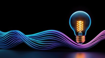 Poster - Illuminating light bulb creating vibrant waves studio setting digital art abstract concept