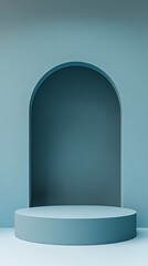 Canvas Print - 3D render of an abstract, minimal blue background with an empty round podium scene for product presentation