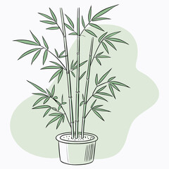 Sticker - green bamboo plant in pot vector illustration