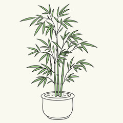 Sticker - green bamboo plant in pot vector illustration