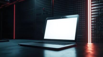 Leinwandbilder - laptop in dark room with neon lights