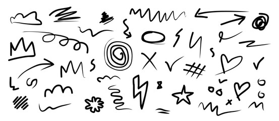 Poster - Hand drawn doodle sketch style. Sketch arrow element, star, heart shape. crown vector illustration