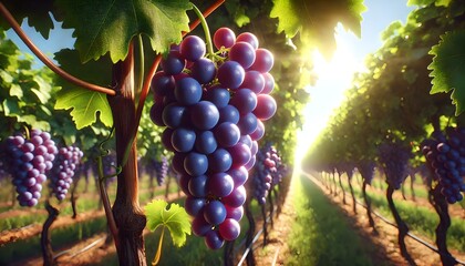 Sticker - red grapes in vineyard